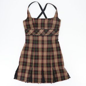 SOLD - Vintage Betsey Johnson New York Brown Plaid Empire Waist Mini Dress